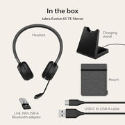 Jabra Evolve 65 TE Wireless Bluetooth Stereo Headset, Noise-Canceling Mic, Dual Connectivity, 16 Hour Battery Life, Black, 6699-833-499-01