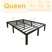 Yookare 18 Inch Heavy Duty Platform Bed Frame, Metal, Black, Queen, 4000 lbs Capacity