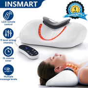 INSMART EMS Neck Massager, Portable Cervical Stretcher with Airbag Massage, Smart Heat Therapy, 9 Intensity Levels, LCD Remote Control
