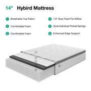 Novilla Easeon Pocket Spring Hybrid Queen Size Mattress, 14 Inch, Medium Firm, Pillow Top, Motion Isolation, Queen
