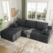 IDEALSOUL 104-Inch Cloud Sectional Couch with L-Shaped Chaise, Modern Modular Sofa, Deep Seat, Velvet Corduroy Upholstery, Black Grey