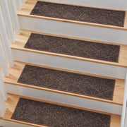 MBIGM Non-Slip Indoor Stair Treads, Soft Plush Carpet Step Covers, Brown, 8 in x 30 in, 15-Pack, MBIG12197