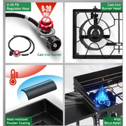 Ktaxon 3 Burner 225000 Cooker W/Side Shelves, Removable Legs, Black