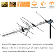 Five Star Outdoor TV Antenna, Multidirectional Yagi Design, 12 dB Gain, Silver, 40 ft Cable, 5812NKJ-FSA-HYW