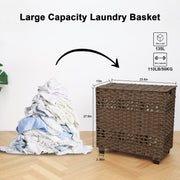 Cherishgard 135L Handwoven Rattan Laundry Basket with Lid & 3 Removable Liner Bags 26x13x26