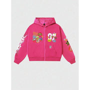 PIPIXIA Mens Graphic Oversized Hoodie, Y2K Zip-Up, Long Sleeve Hooded Sweatshirt Jacket, Pink, 20441309015