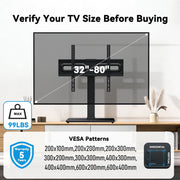 PERLECARE MountFTV Universal Swivel TV Stand with Power Outlet, Adjustable Height, Tempered Glass Base, Fits 32-80 Inch TVs up to 99 lb, VESA 600x400mm, MF-TVS-BQ-31-XB