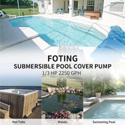 FOTING Q400206 1/3 HP Automatic Swimming Pool Cover Pump, 2250 GPH Submersible Water Pump