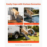 KFFKFF Folding Dog Ramp for Vehicles, Durable Aluminum, Non-Slip Felt Surface, Portable Four-Fold Design, 63 in L x 17 in W, Supports Dogs up to 250 lb