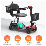 SACVON X-01 4 Wheels Mobility Scooter with Cane Holder for Seniors, Red