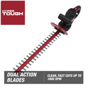 Hyper Tough 20-Inch Corded Electric Hedge Trimmer, 3.7-Amp Motor, Diamond-Ground Steel Double-Action Blade, Lightweight 5 lb, Ergonomic Handle