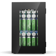 Snowyermine Mini Beverage Refrigerator, 24 Can Capacity, Portable Wine Cooler with UV-Resistant Glass Door, Quiet Compressor Cooling, Black, BCBK23N1A001