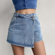 xiaowwww Women Plus Size Denim Skort High Waist A Line Mini Skirt Shorts Casual Summer
