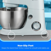 Midea MKM30130BPW 5-Quart Stand Mixer, 300W Motor, 6 Speeds, Tilt-Back Head, Stainless Steel Bowl, Blue