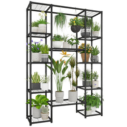 Gentingbro Metal Plant Stand, Tall Large Hanging Shelf, Waterproof Black Plant Rack for Indoor Outdoor Use, 14421509605