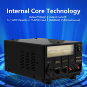 Jesverty Universal Compact Bench Power Supply, 30 Amp Regulated, Adjustable 9-15 Volt Output, Cooling Fan, Screw Type Terminals, SPS-30II