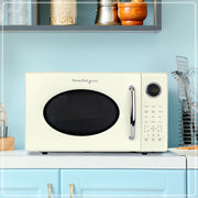 Nostalgia Retro Microwave Oven, 1.1 Cu Ft Capacity, 1000W Countertop, 8 Auto Cook Programs, Ivory