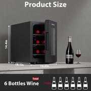 Iceblue 6 Bottle Wine Cooler with Digital Temperature Control, Portable Compact Beverage Refrigerator, Black Matte Finish, LS-6W