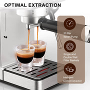 LINKChef CME1020 20 Bar Espresso Maker with Milk Frother Steam Wand, Silver