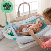 Kids II Ingenuity Comfy Clean Deluxe Baby Bathtub, 3-in-1 Design with Removable Sling, Padded Backrest, Gray, 0-24 Months