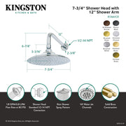 Kingston Brass Victorian 7-3/4 Inch Round Raindrop Brass Shower Head with 12-Inch Shower Arm, Polished Brass Finish, Rain Spray, K136A2CK