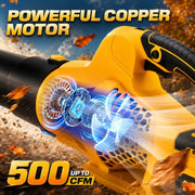 Untimaty 500CFM Cordless Leaf Blower, Brushless Motor, 6 Variable Speeds, 2 x 4.0Ah Batteries, Turbo Fan Design, 21V, Lightweight 5.29 lb, G240810US-YE