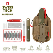 Swiss Tech 89200 Fixed Blade Kit, 6-Piece Camping Fire Starting Set, Drop-Point Steel Blade, G-10 Handle, Black