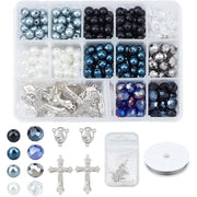 MAYJOYDIY DIY Necklace Making Kit, 420pcs Mixed Glass ABS Plastic Brass Beads, 16 Alloy Links, Brass Pendants, Tiger Tail Wire, Mixed Colors