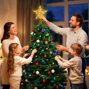 Qoosea Christmas Tree Topper, Glitter Champagne Gold Star with Built-in LED Lights, Stable Base, Holiday Decoration