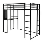 FurniHQ SCXZ-6W7-608 Twin Size Loft Bed with Desk and Shelves, Metal Frame, Full-length Guardrail, Hold up to 200lbs, Black 79.53