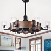Warehouse of Tiffany Lodgin Faux-Wood 35-Inch 6-Light Ceiling Fan with Glass Pillar Lamps, Remote Controlled, Brown, CFL-8399FI