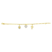 Brilliance Fine Jewelry 14K Gold Plated Sterling Silver Children's Figaro Bracelet with Genuine Austrian Crystal Charms, Yellow, 5.5 in