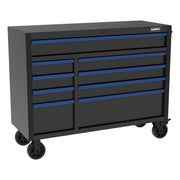 HART 52-Inch 9-Drawer Heavy-Duty Steel Tool Cabinet with Central Locking, Black and Blue - Durable