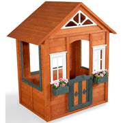 Sportspower 2-Story Wooden Playhouse with Flower Boxes, Red, Accommodates 6 Children, Durable Finland Wood