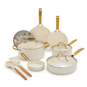 Blue Diamond CC008359-001 White 12 Piece Nonstick Aluminum Pot and Pan Cookware Set, Gold