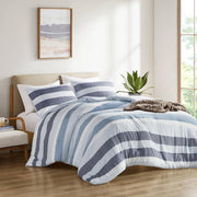 510 Design AM10-0128 Nautical Blue Bedding Set - Owain Stripe Textured Print Comforter by Olliix