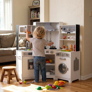 Pirecart Kids Corner Play Kitchen, Pretend Playset with Sound and Light Range Hood, White