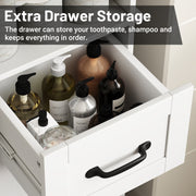 IDEALSOUL Tall Bathroom Storage Cabinet, Narrow Freestanding Linen Cabinet with Barn Door, Drawer, White