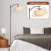 SUNMORY 63 in Dimmable Arc Floor Lamp with 3-in-1 Rattan and Linen Drum Shades, Black, Boho Farmhouse Style, 9W LED SR000026_BK