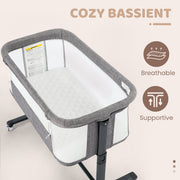 AILEEKISS Baby Bassinet with Wheels, Height Adjustable Bedside Sleeper, Grey