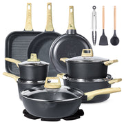 GIPPHAU G21-AS2-Gr01 21-Piece Ceramic Coating Cookware Set, Nonstick, Dishwasher Safe, Induction Compatible, Gray