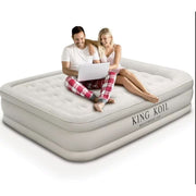 King Koil 29190 Luxury 20in Queen Size Air Mattress with Built-in Pump, Plush Top, Home Camping Guests Inflatable Airbed, Double High Blow Up Mattress