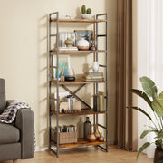 Walsunny FSJ001-BR 5 Tiers Bookshelf Industrial Bookcase Modern Brown