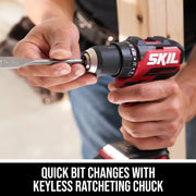 Skil PWR CORE 20 Brushless 20V Compact 1/2 in. Cordless Drill Driver Kit with 2 Ah Lithium-Ion Battery, LED Worklight, Keyless Ratcheting Chuck, DL6293B-10