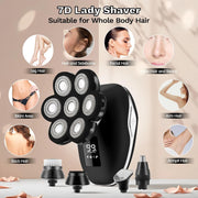 Obacre 5-in-1 Electric Shaver for Women, 7D Floating Head Razor, Waterproof Wet & Dry Cordless Body Groomer with Detachable Heads, Black