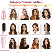 Huakeyou 3-in-1 Auto Rotating Curling Iron with Waver and Straightener Brush, Pink