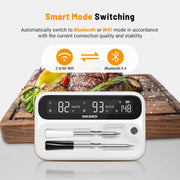 Inkbird WiFi Bluetooth Meat Thermometer, Dual-Mode Connectivity, 2 Size-Coded Probes, IP67 Waterproof, LCD Display, White