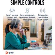 Poly Voyager Focus 2 Wireless Bluetooth Headset with Active Noise Cancelling, USB Type-C, Over-the-Head, Black, 9T9J6AA#AC3