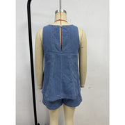 Sajhfgsklg Womens Sleeveless Denim Short Set, Loose Casual Two Piece Summer Outfit, Blue, Size S