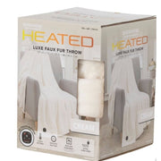 Berkshire Blanket Heated Luxe Faux Fur Throw Blanket, 4 Heat Settings, Auto Shut-Off, Cream, 50 in x 60 in